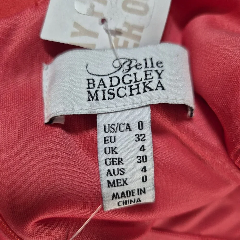 Belle Badgley Mischka Raya Dress Size 0 Draped One Shoulder Gown Coral Pink (02) - Picture 9 of 10